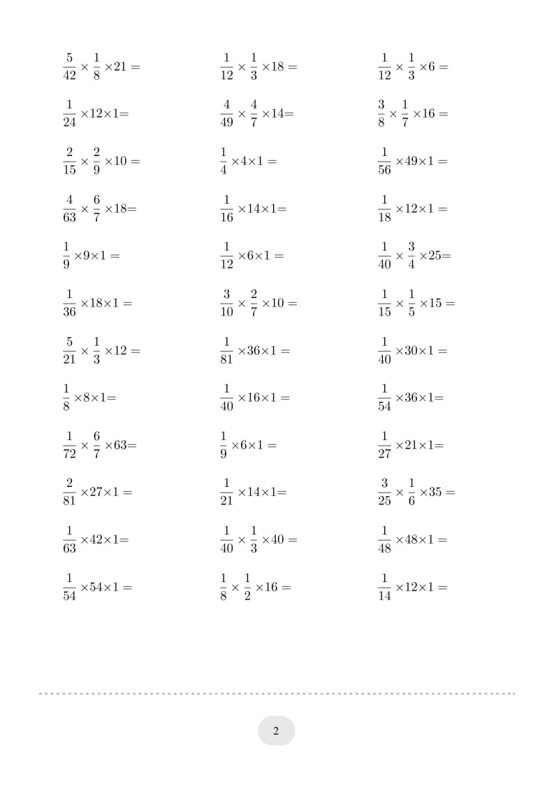 图片[2]-六年级数学上册▲口算题（分数与整数连乘）连打版（人教版）-学习资料站