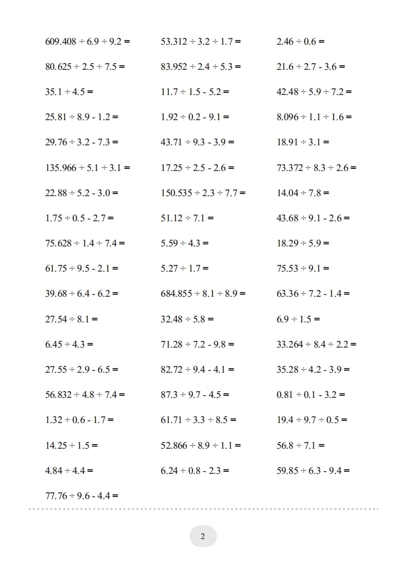 图片[2]-五年级数学上册▲口算题（小数除法）连打版（人教版）-学习资料站