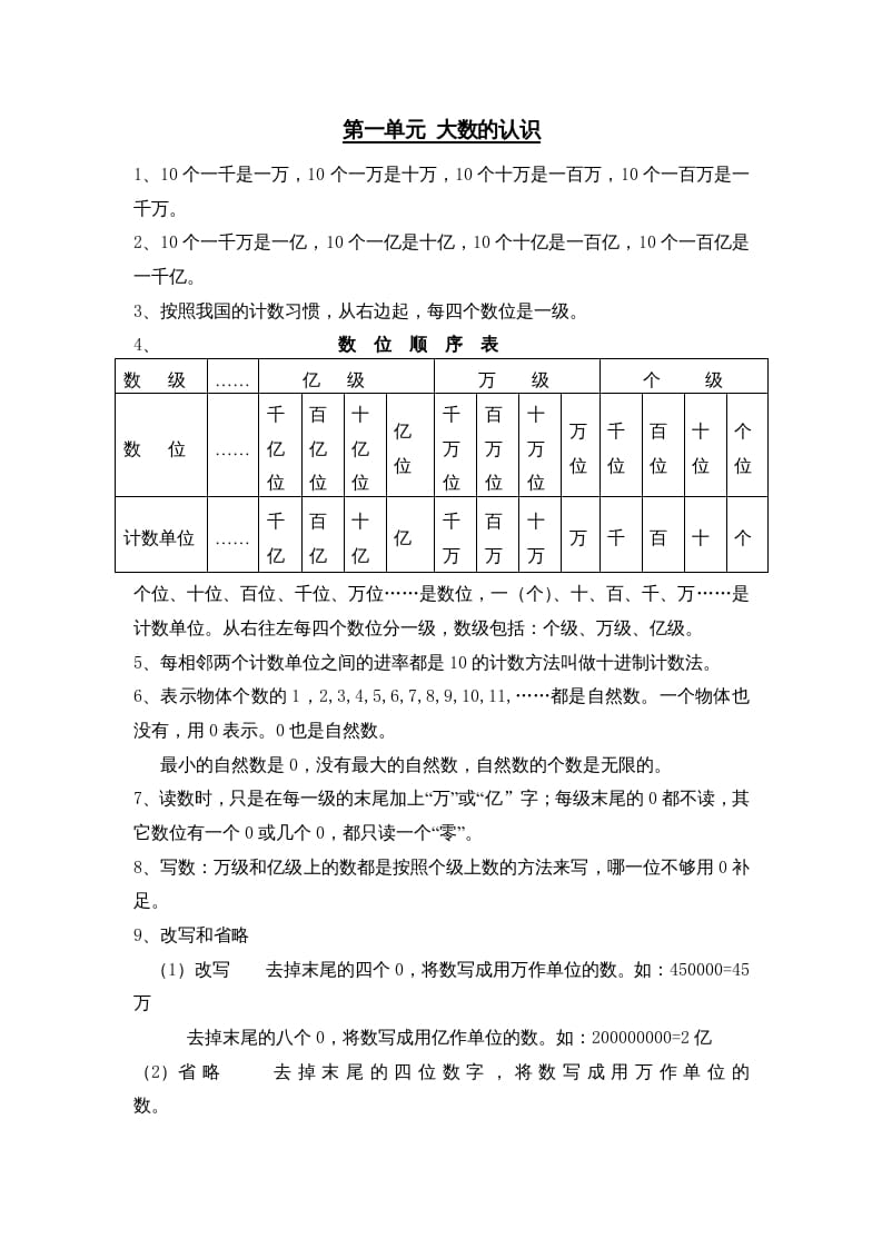 四年级数学上册第1单元归纳总结（人教版）-学习资料站