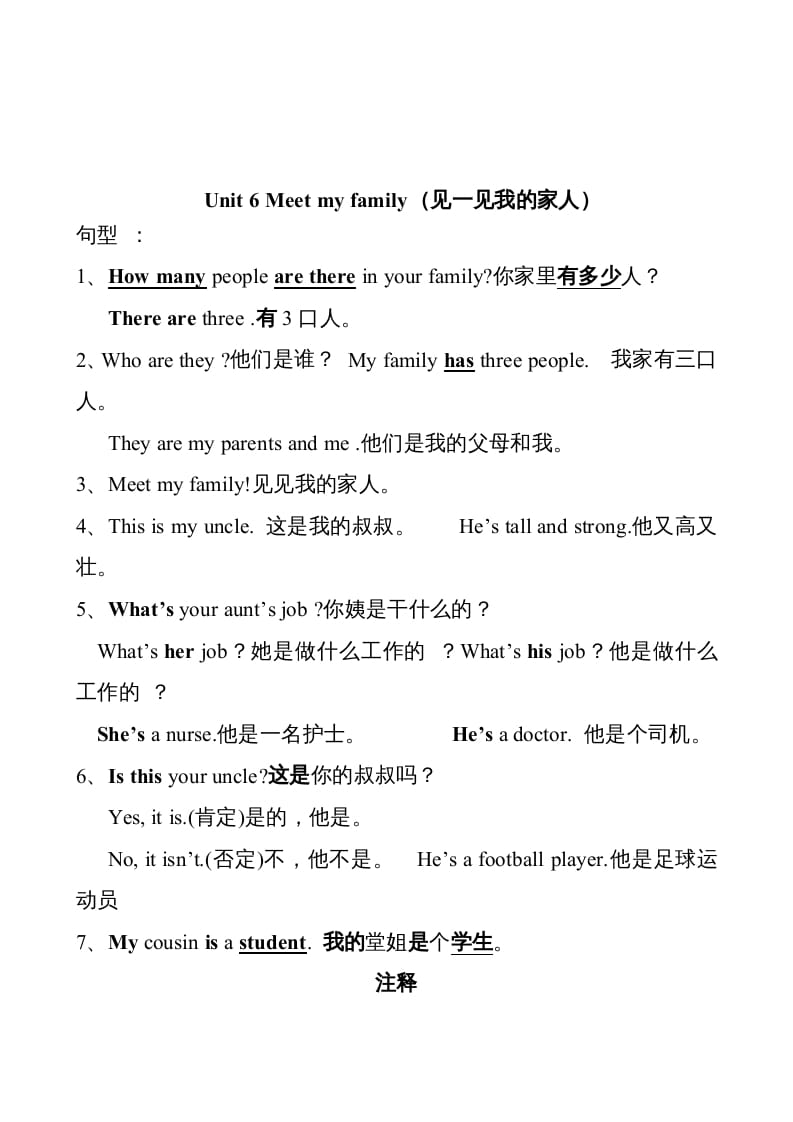 四年级英语上册Unit6单元句型总结（人教PEP）-学习资料站