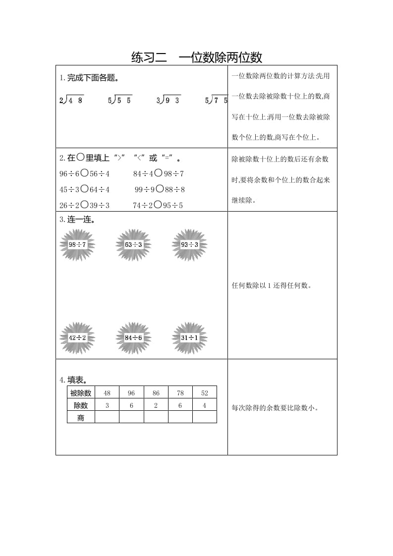 三年级数学下册2练习二一位数除两位数-学习资料站