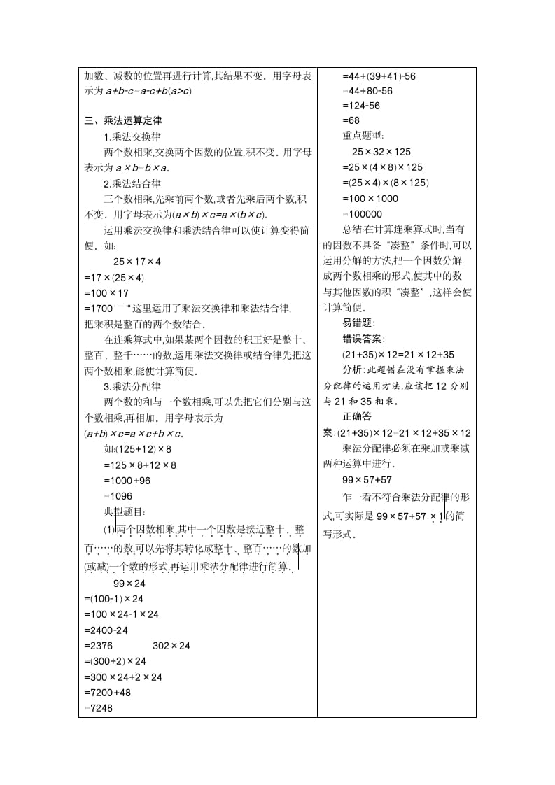 图片[2]-四年级数学下册3.运算定律-学习资料站