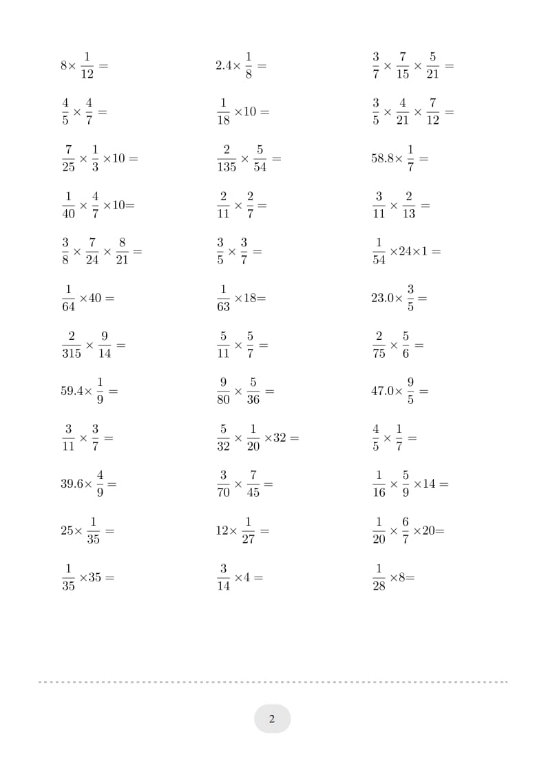 图片[2]-六年级数学上册▲口算题（分数乘法）连打版（人教版）-学习资料站