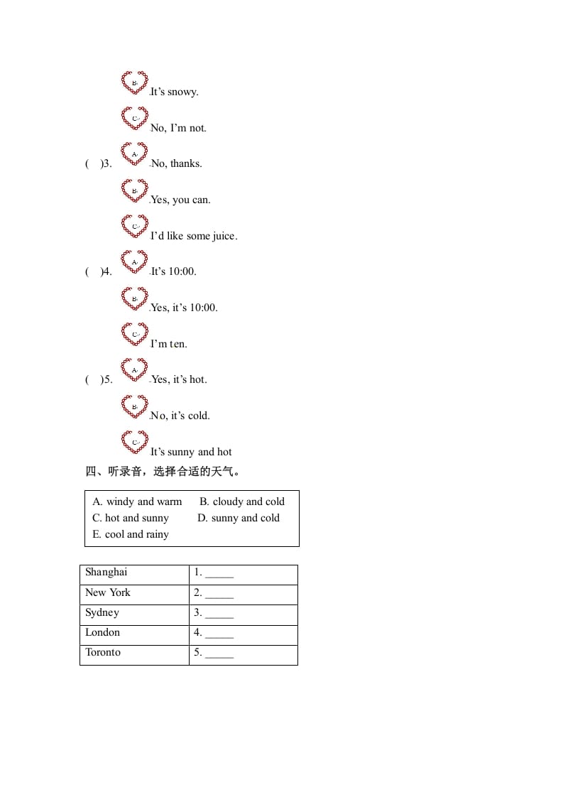 图片[2]-四年级英语下册Unit3WeatherPartB同步听力训练人教PEP版-学习资料站
