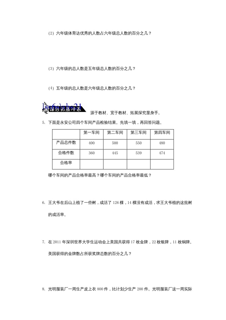 图片[2]-六年级数学上册求一个数是另一个数的百分之几的简单实际问题练习题(2)（苏教版）-学习资料站