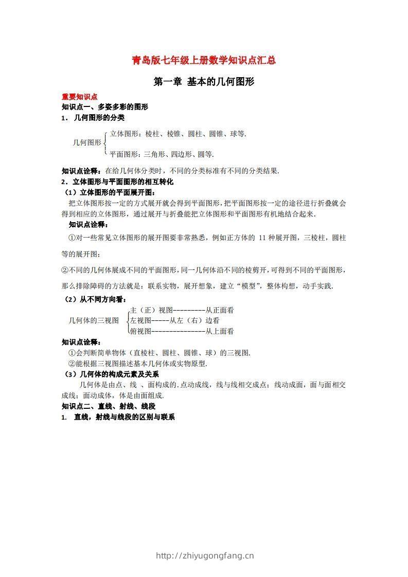 青岛版七年级上册数学知识点汇总-学习资料站