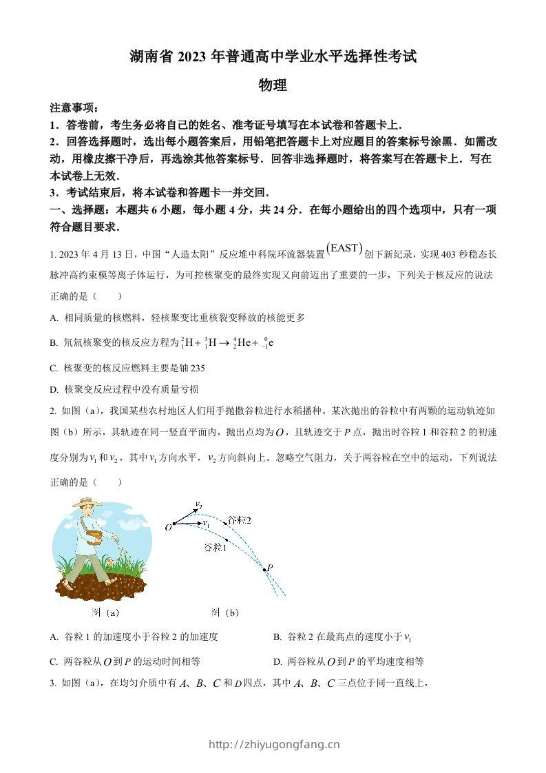 2023年高考物理试卷（湖南）（空白卷）-学习资料站