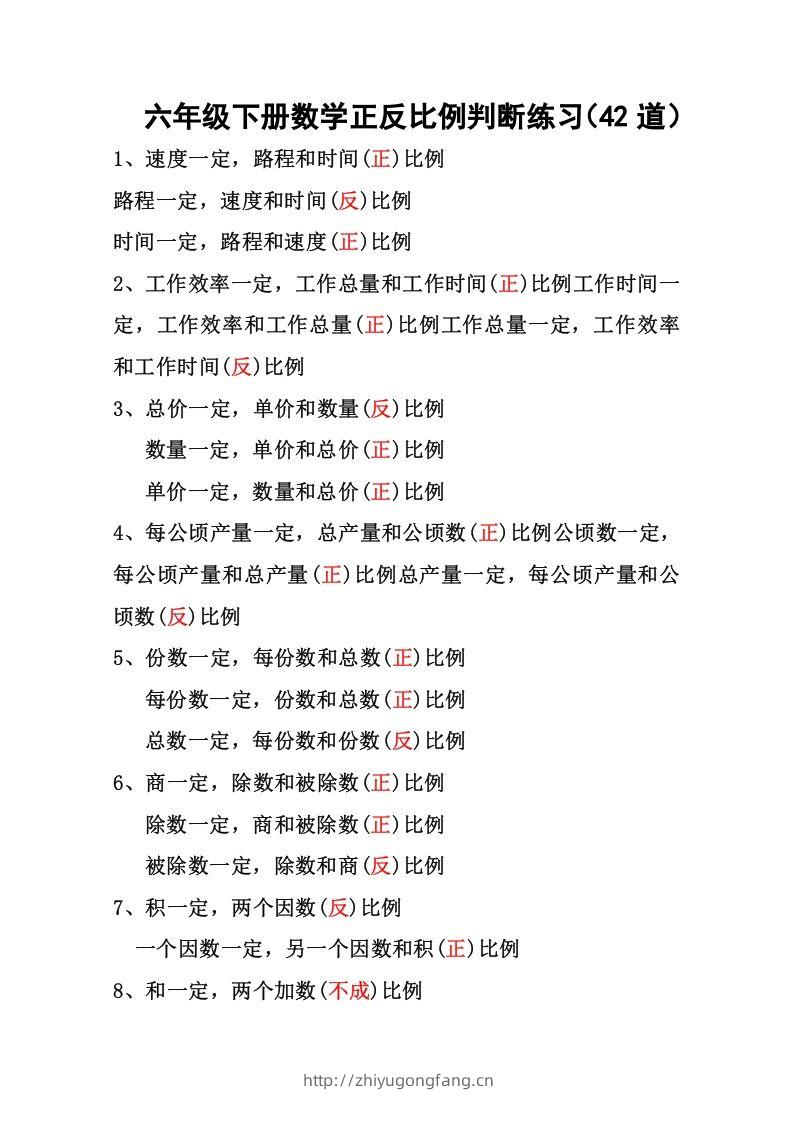 六年级下册数学正反比例专项练习-学习资料站