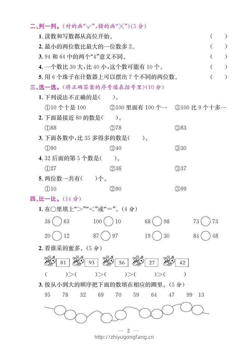 图片[2]-一年级数学下册期末五大专项复习测试卷-学习资料站