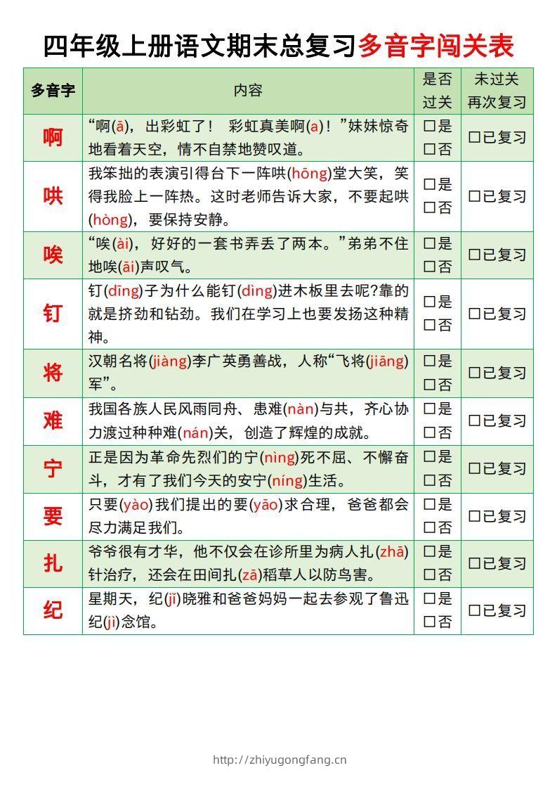图片[2]-【期末总复习闯关表】四上语文-学习资料站