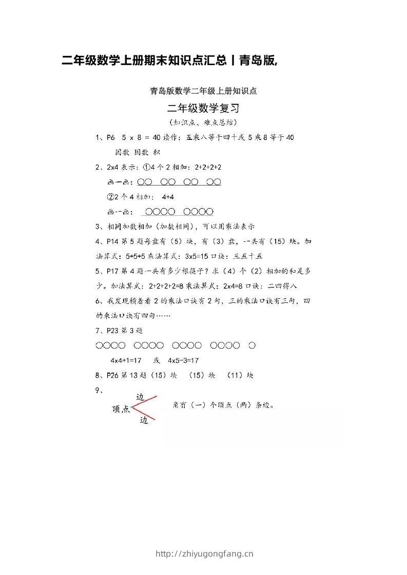 二上青岛版数学重点知识点预习-学习资料站
