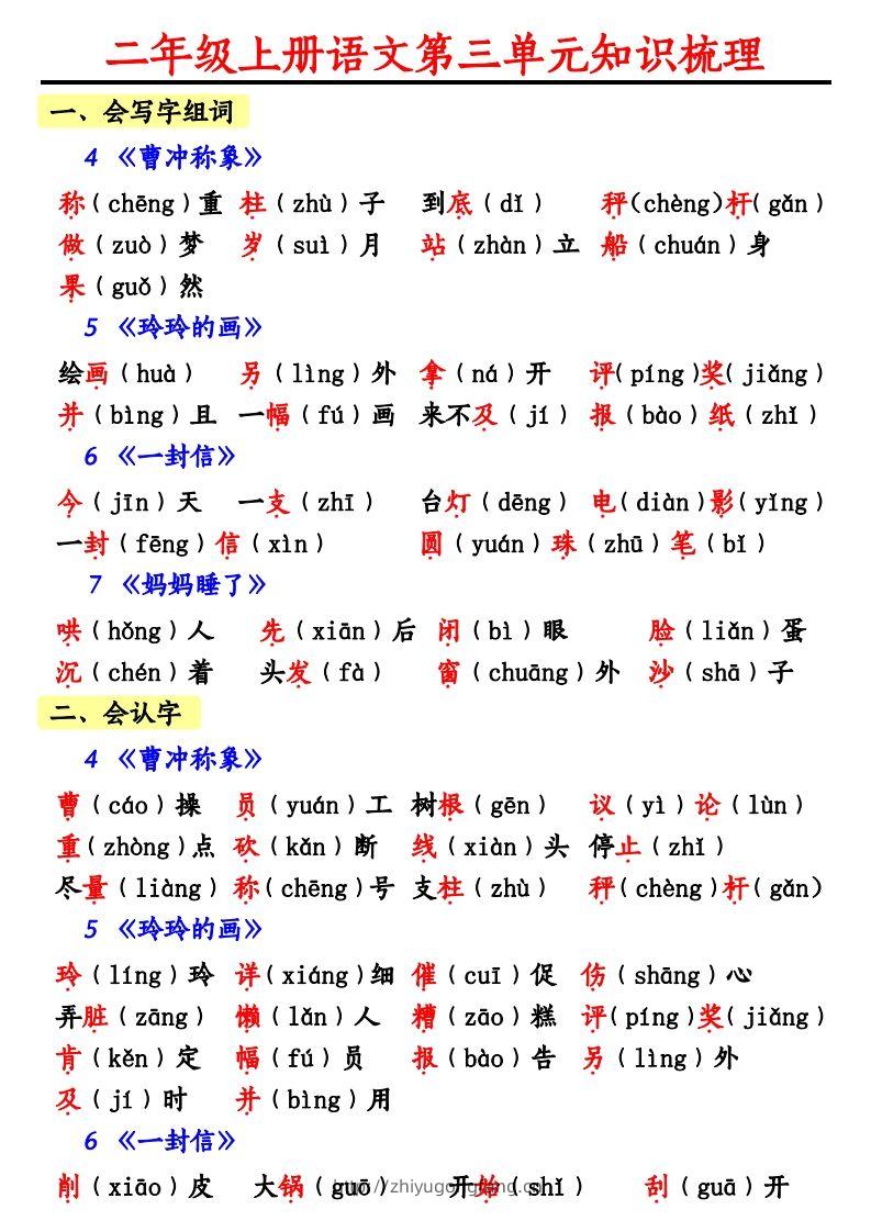【第三单元知识梳理】二上语文-学习资料站