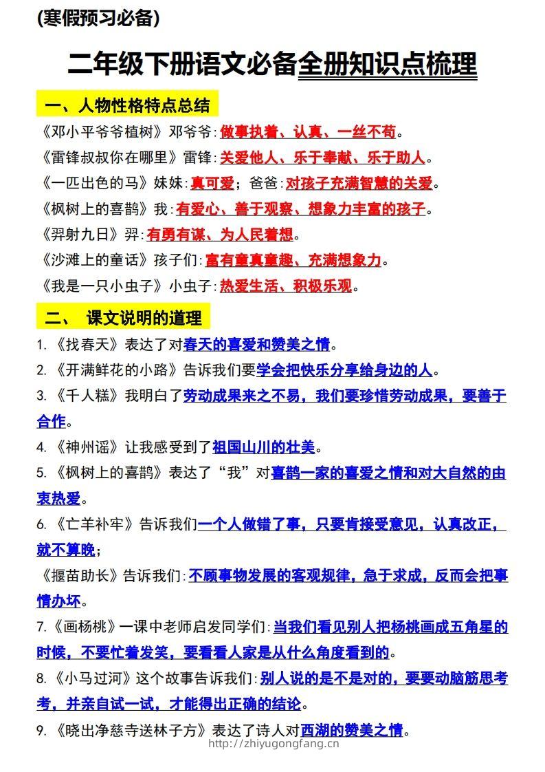 二年级语文下册知识点归纳总复习-学习资料站