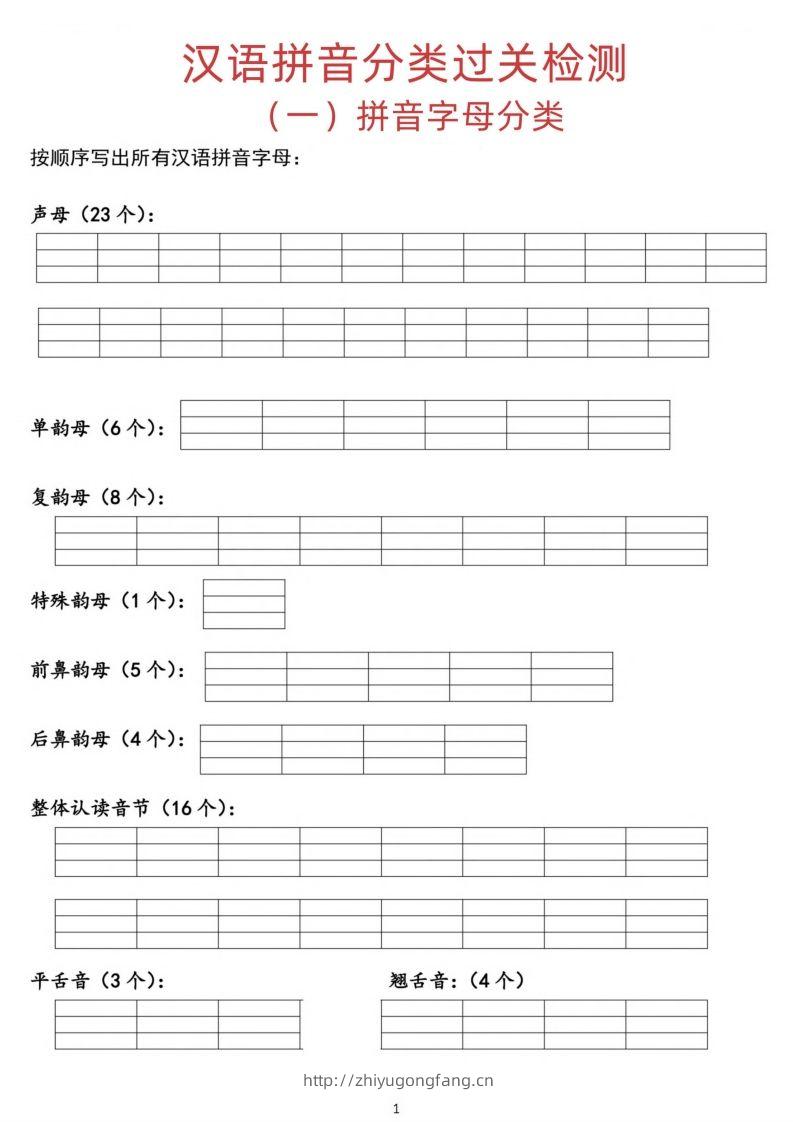 汉语拼音分类过关检测-学习资料站