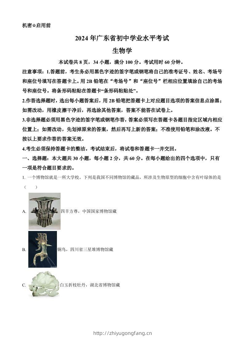 2024年广东省中考生物真题（含答案）-学习资料站