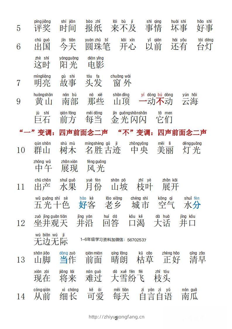 图片[2]-二年级语文上册词语表拼音版1-学习资料站