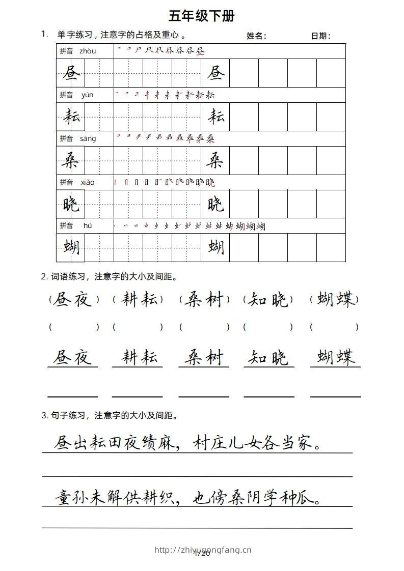 5年级下楷书-学习资料站