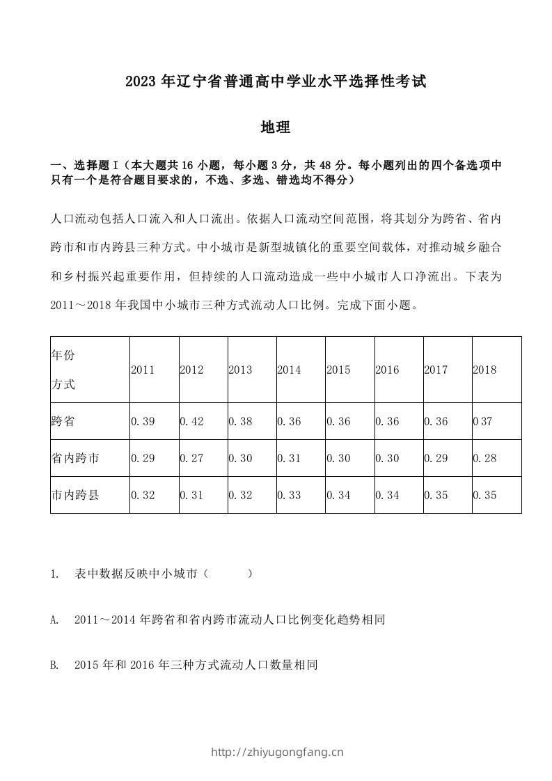 2023年高考地理试卷（辽宁）（空白卷）-学习资料站