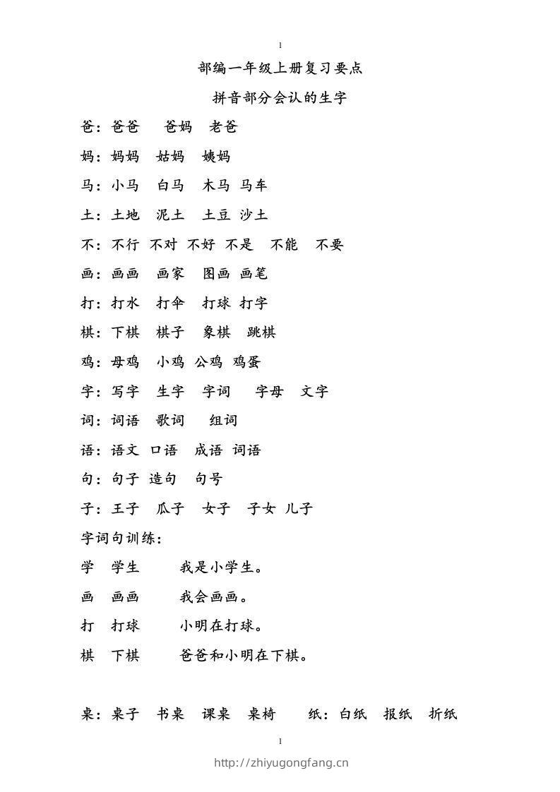 部编版一年级语文上册复习知识点汇总-学习资料站