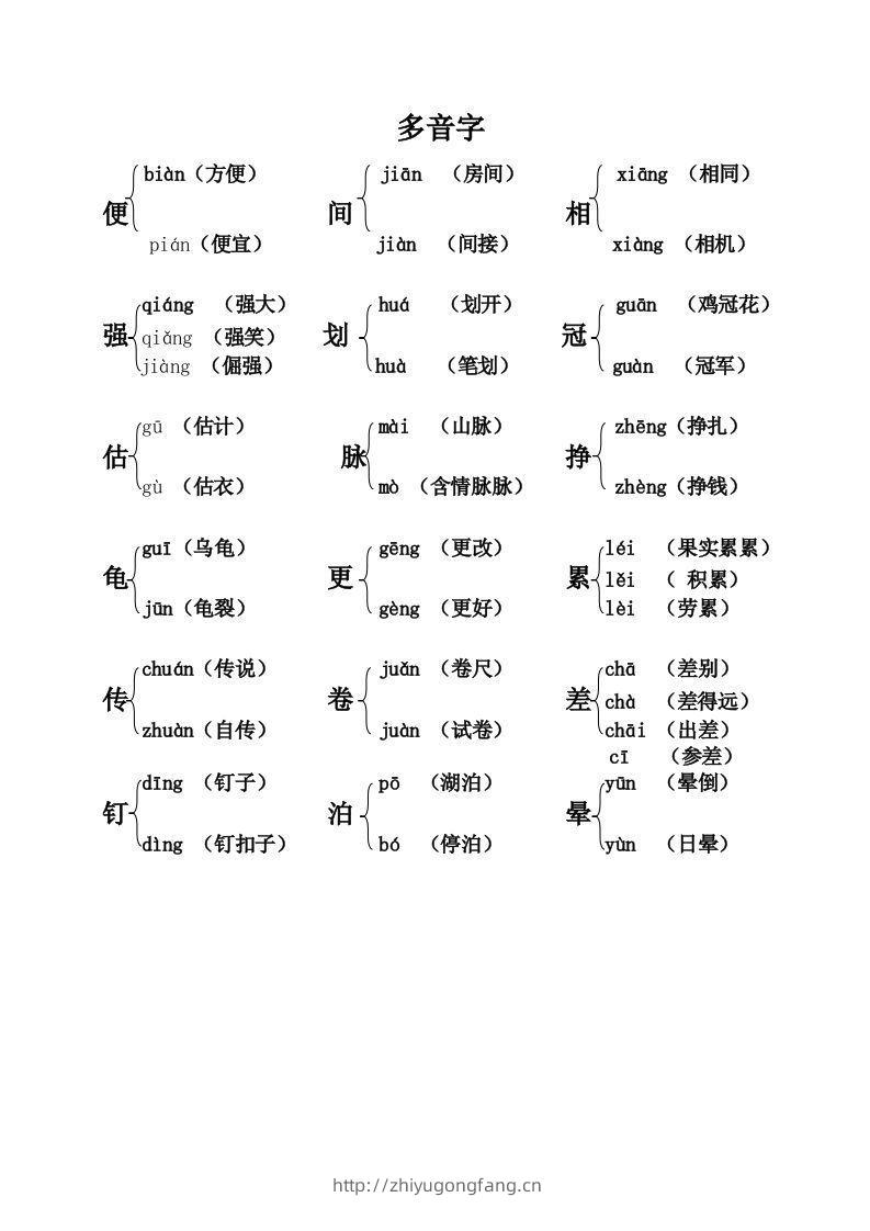 五上语文期末：课本内多音字汇总-学习资料站