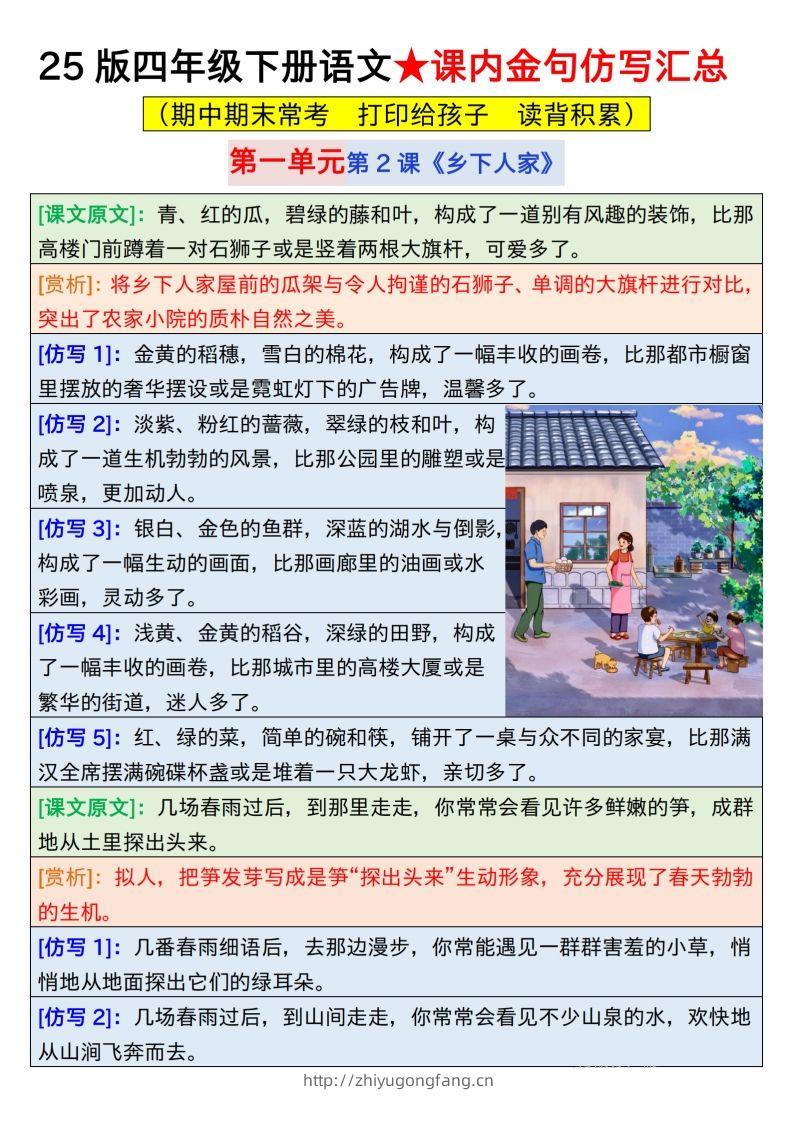 25版四下语文课内金句仿写汇总31页-学习资料站
