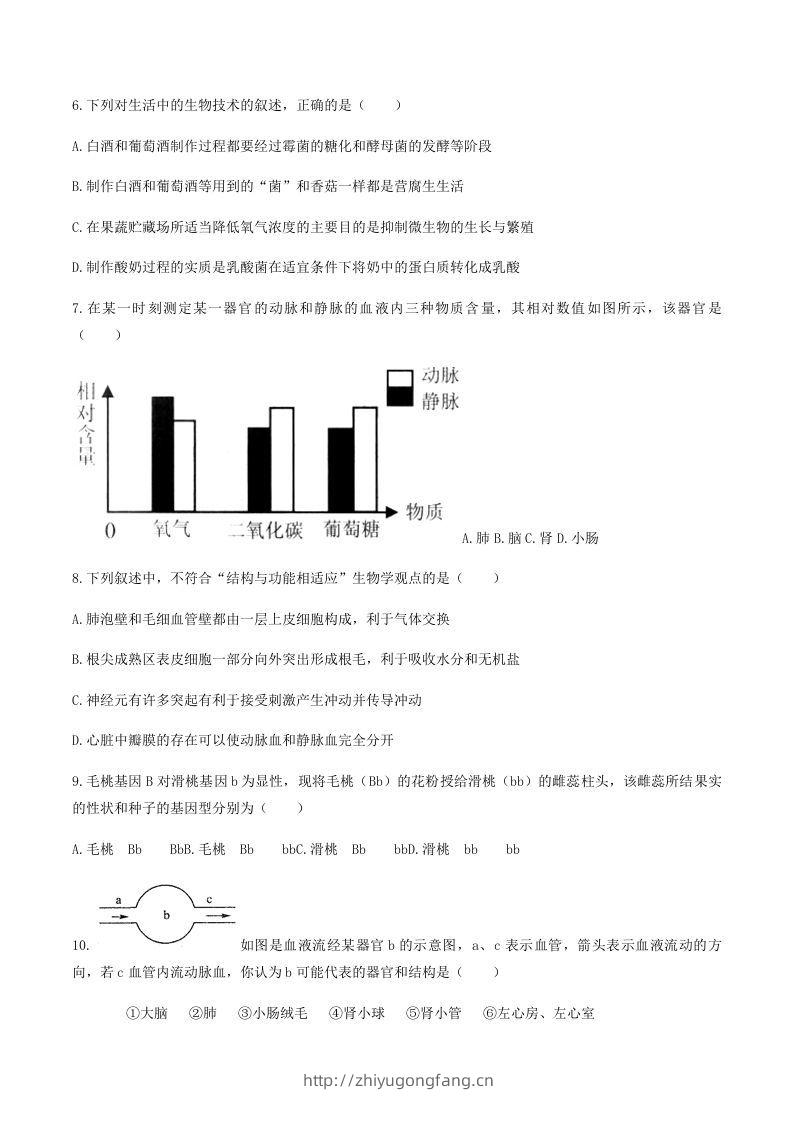 图片[2]-2020-2021学年湖南省常德市澧县八年级下学期期末生物试题及答案(Word版)-学习资料站