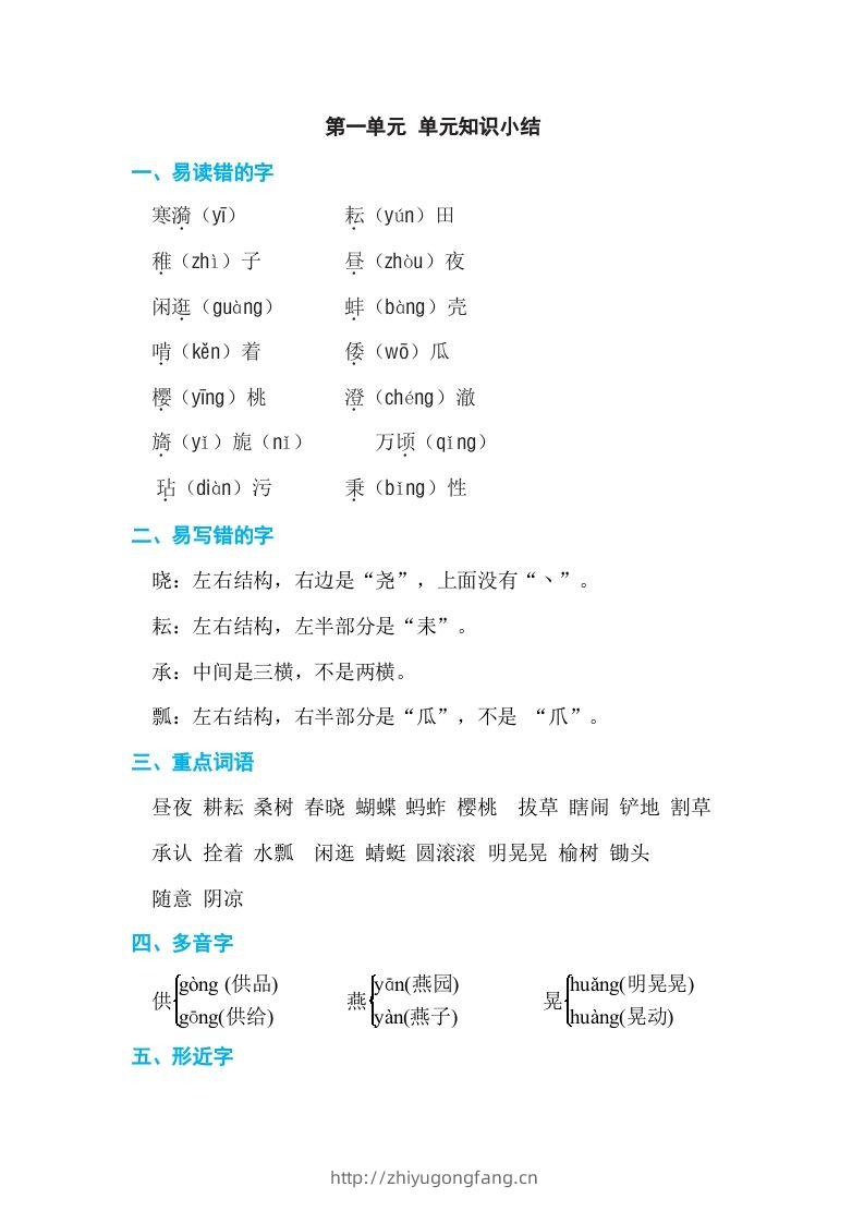 五年级语文下册第一单元单元知识小结（部编版）-学习资料站