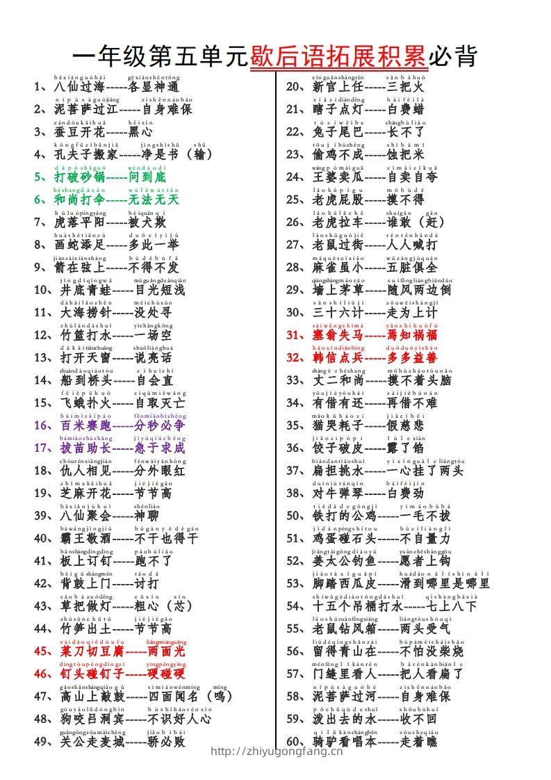 一下语文【歇后语拓展积累】第五单元-学习资料站