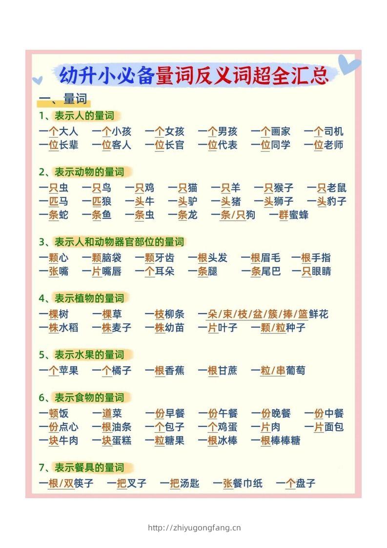 幼小衔接必备量词反义词汇总-学习资料站