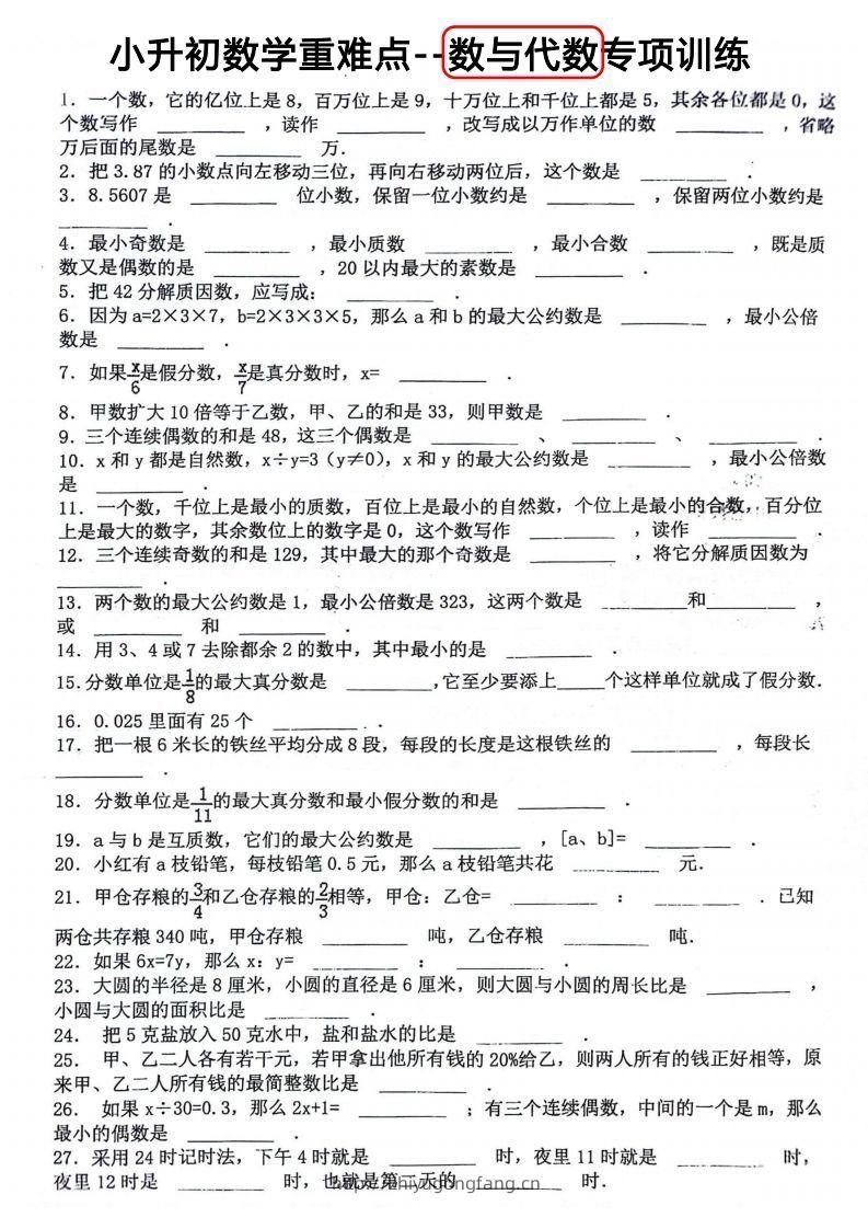 小升初数学重难点：数与代数专项训练-学习资料站