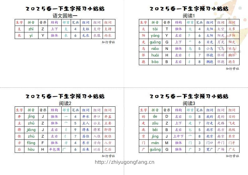 图片[2]-25一下语文生字【预习】小贴贴-学习资料站