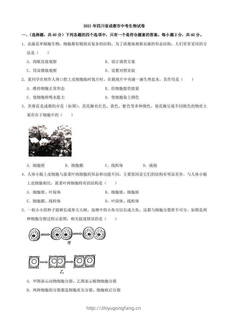 2021年四川省成都市中考生物真题（含答案）-学习资料站