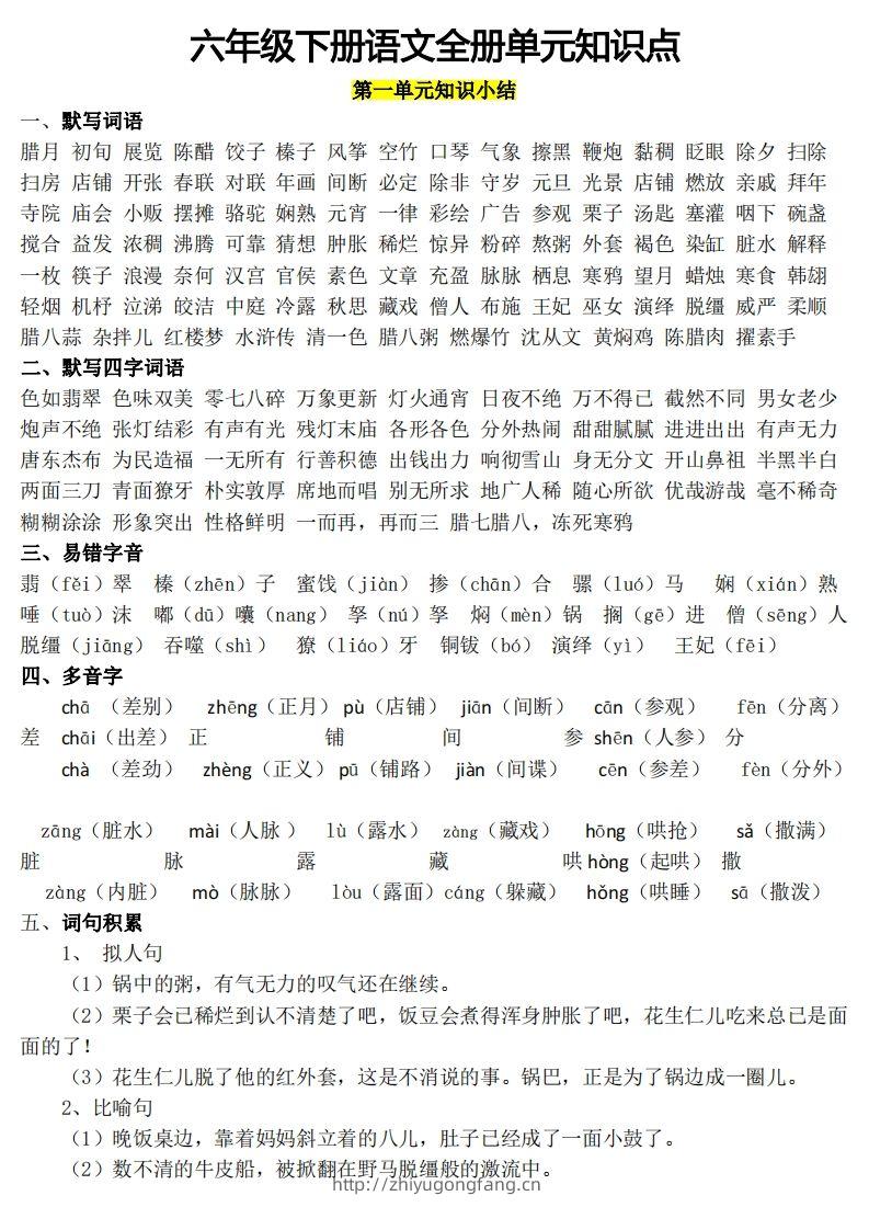 六年级1-8单元知识点(1)-学习资料站