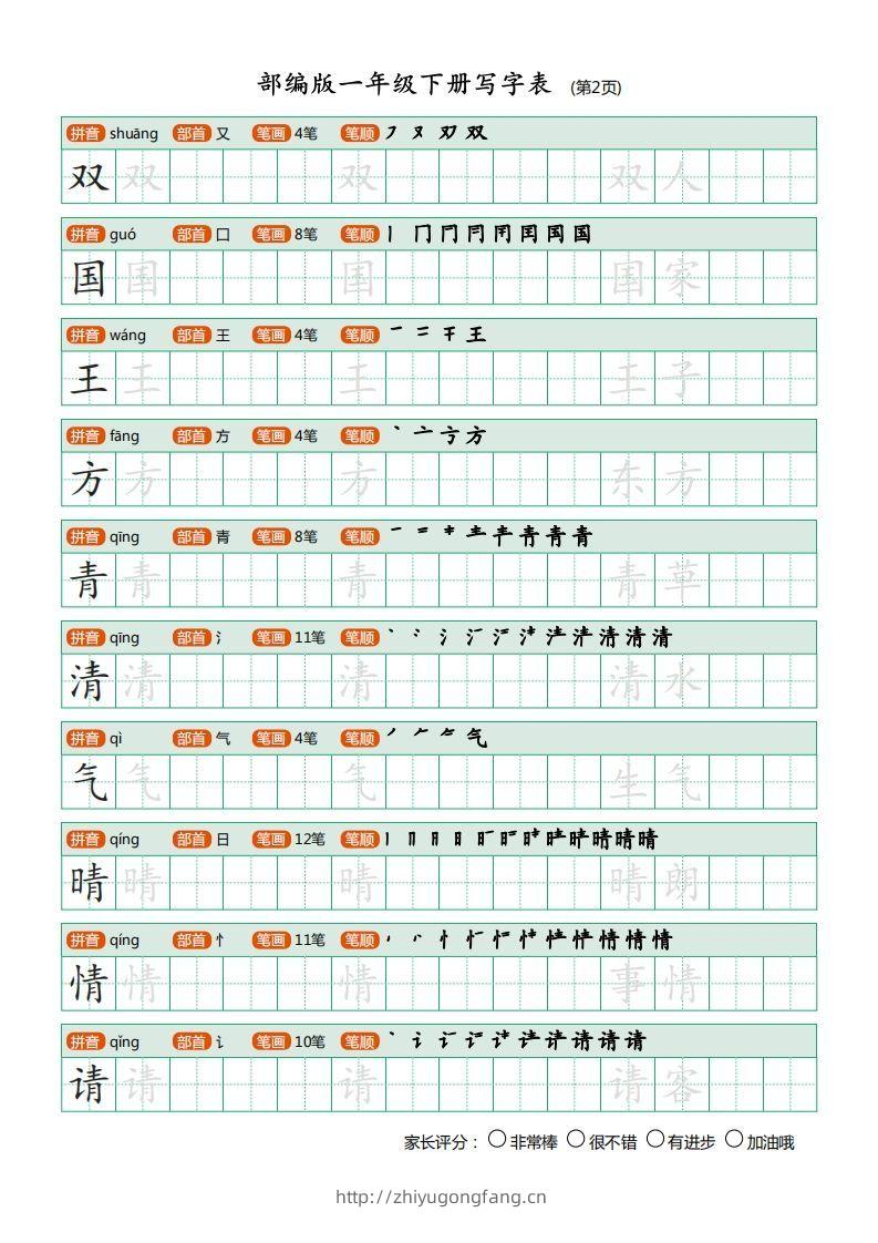 图片[2]-一年级语文下册写字表(笔顺)（20页）PDF（部编版）-学习资料站