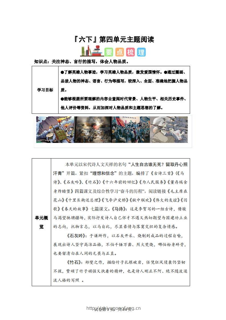 【主题阅读】统编版语文六年级下册第四单元“理想信念”（主题阅读）-学习资料站