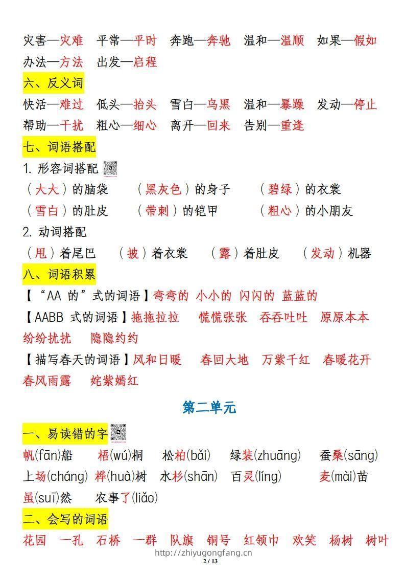 图片[2]-二上语文1-8单元重点知识汇总13页-学习资料站