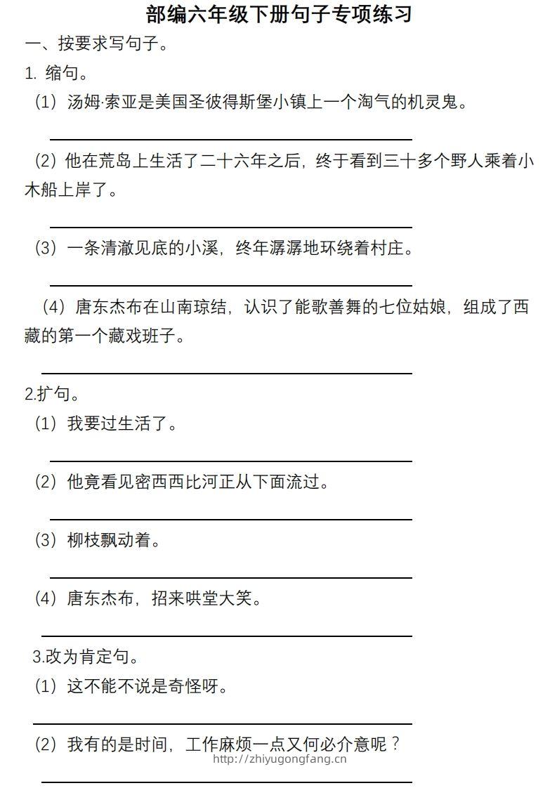 6年级句子专项练习-学习资料站