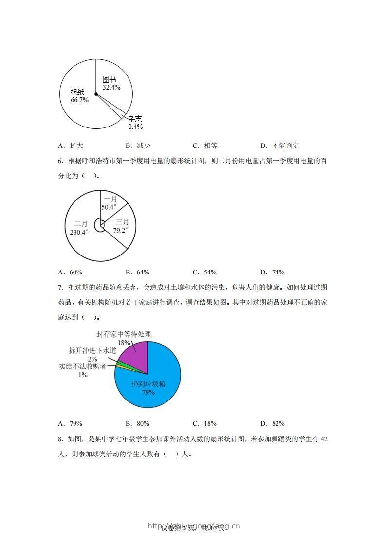 图片[2]-青岛63版数学六年级下册第五单元《奥运奖牌——扇形统计图》单元测试卷-学习资料站