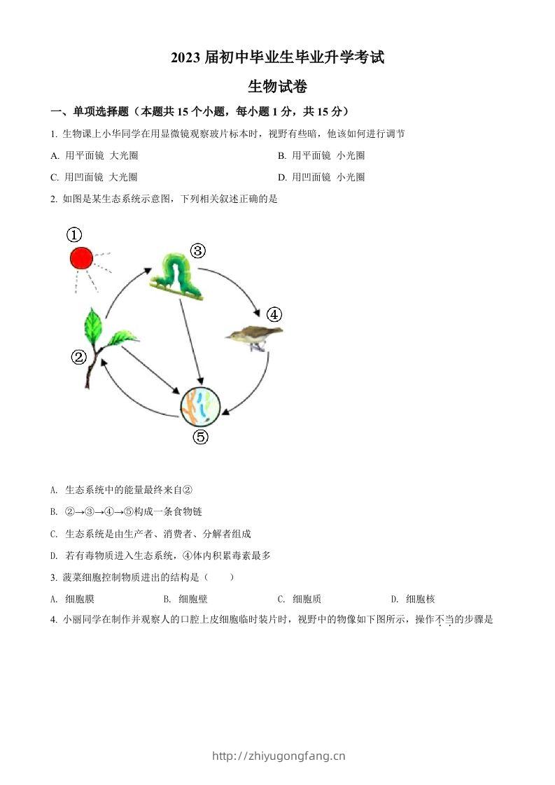 2022年辽宁省营口市中考生物真题（空白卷）-学习资料站
