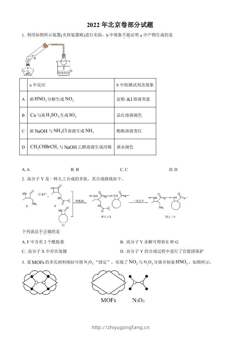 2022年高考化学试卷（北京）（空白卷）-学习资料站