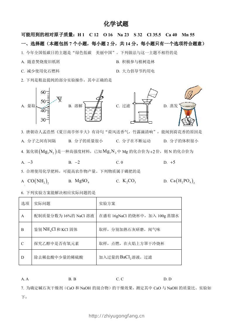 2024年贵州省中考化学真题（空白卷）-学习资料站