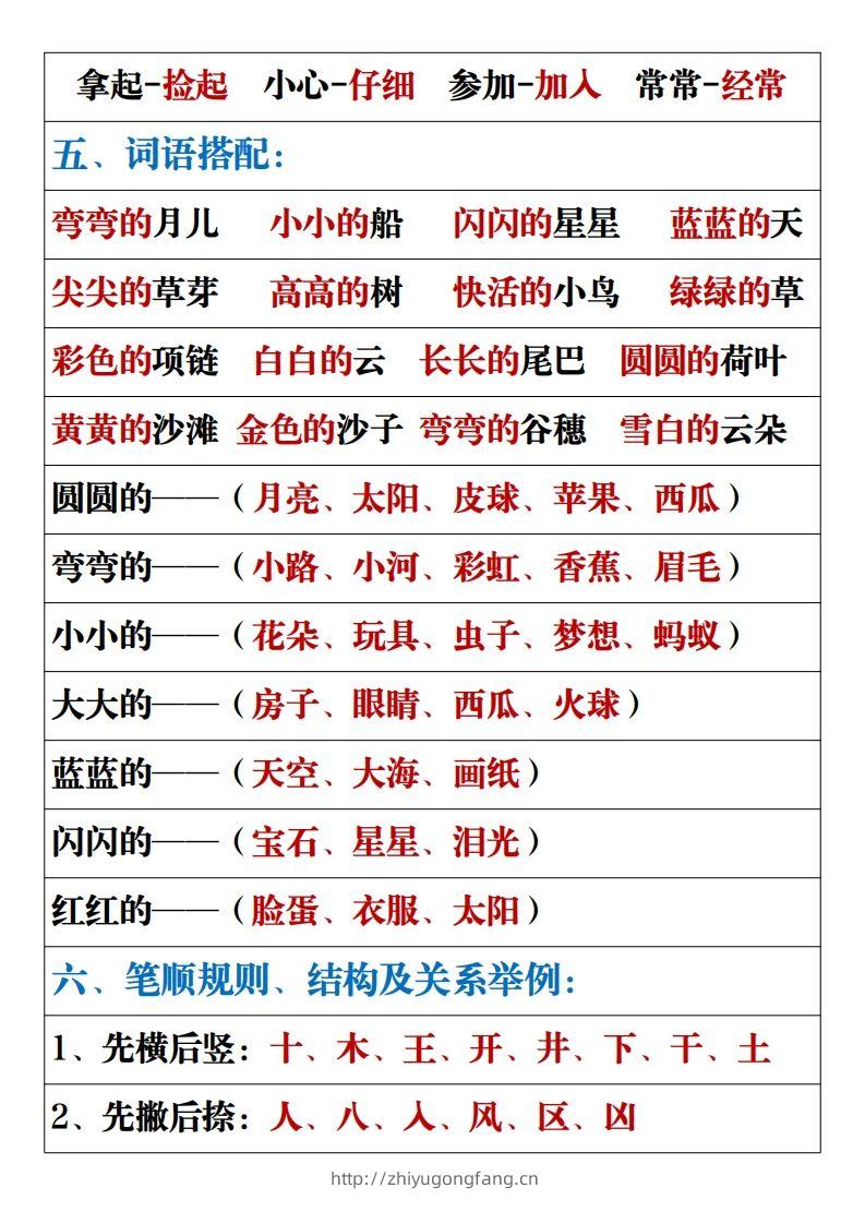 图片[3]-【重点易考复习总结】一上语文-学习资料站