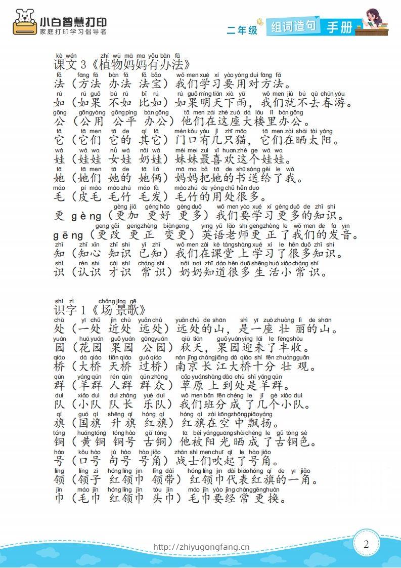 图片[2]-二年级语文上册组词造句手册最新版-学习资料站