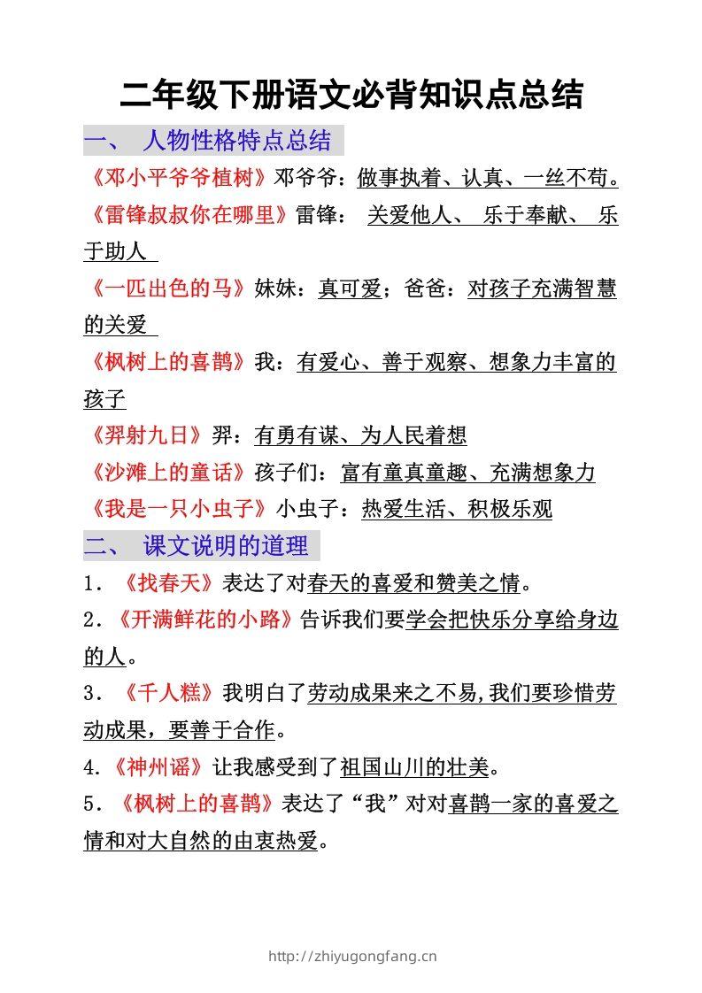 二年级下册语文必背重点知识点-学习资料站