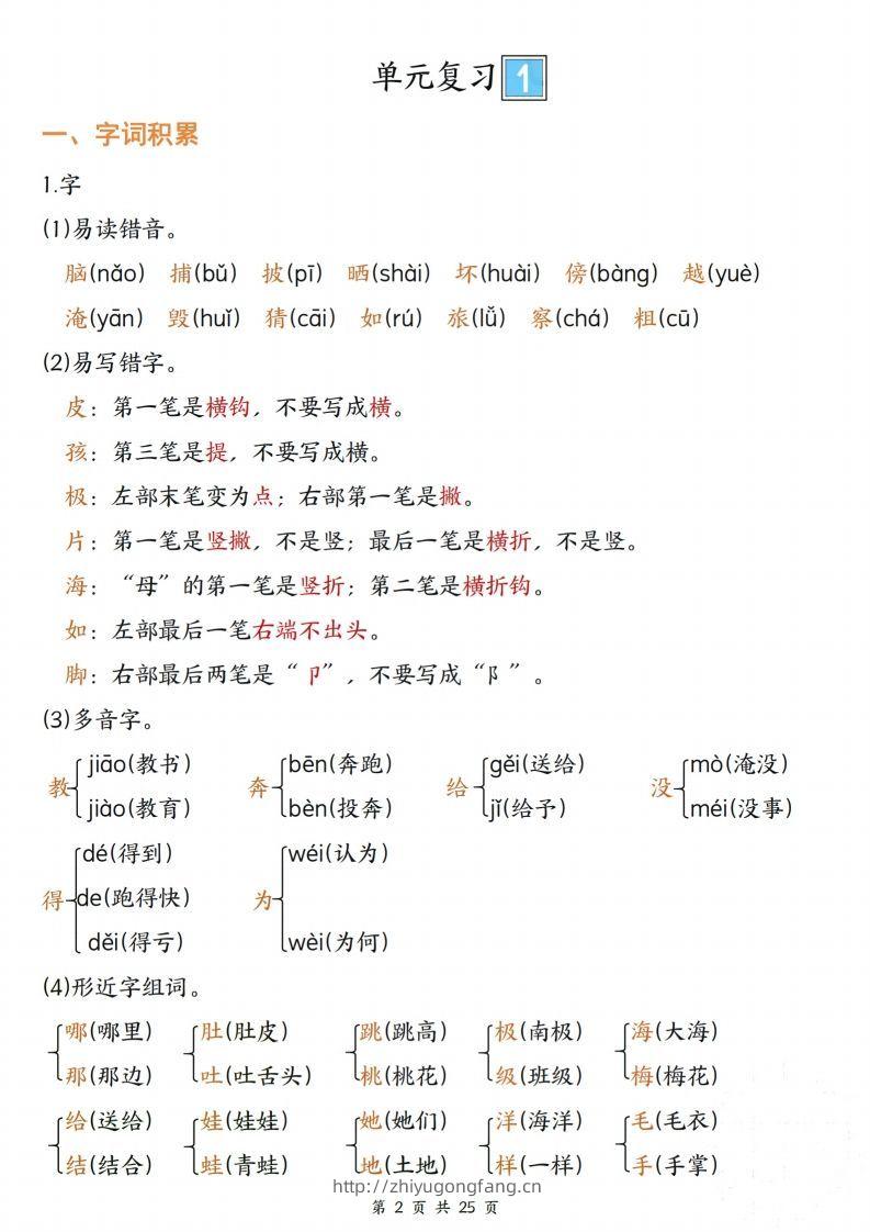 图片[2]-【期末复习单元四大项梳理（字词积累、好句积累、课文复习、考点聚集25页）】二上语文-学习资料站