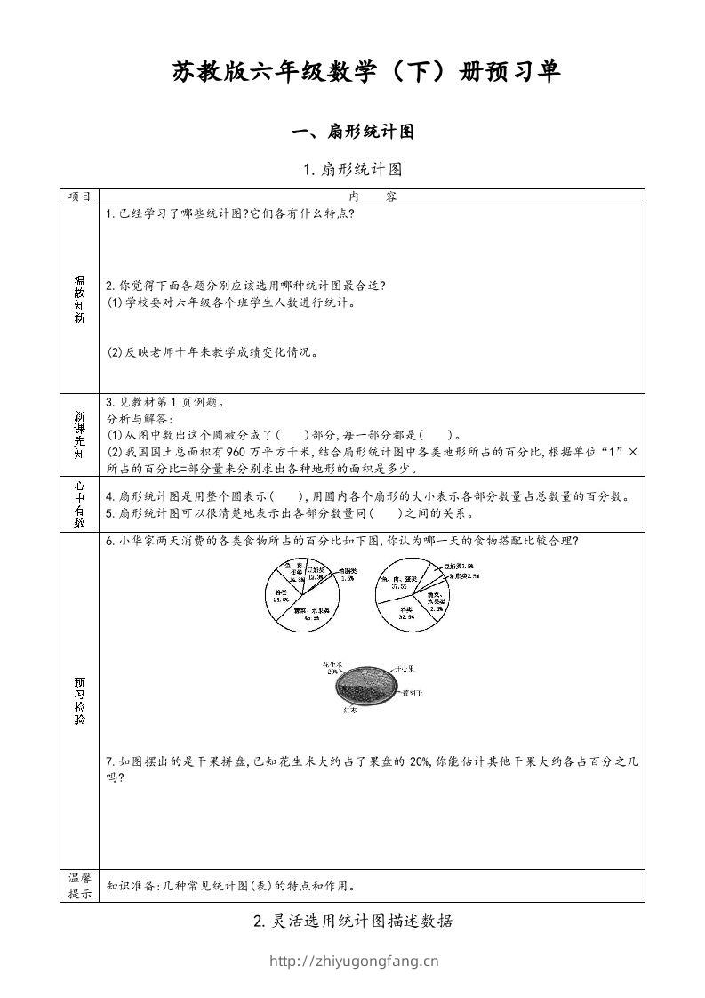 六年级数学下册预习单（苏教版）-学习资料站