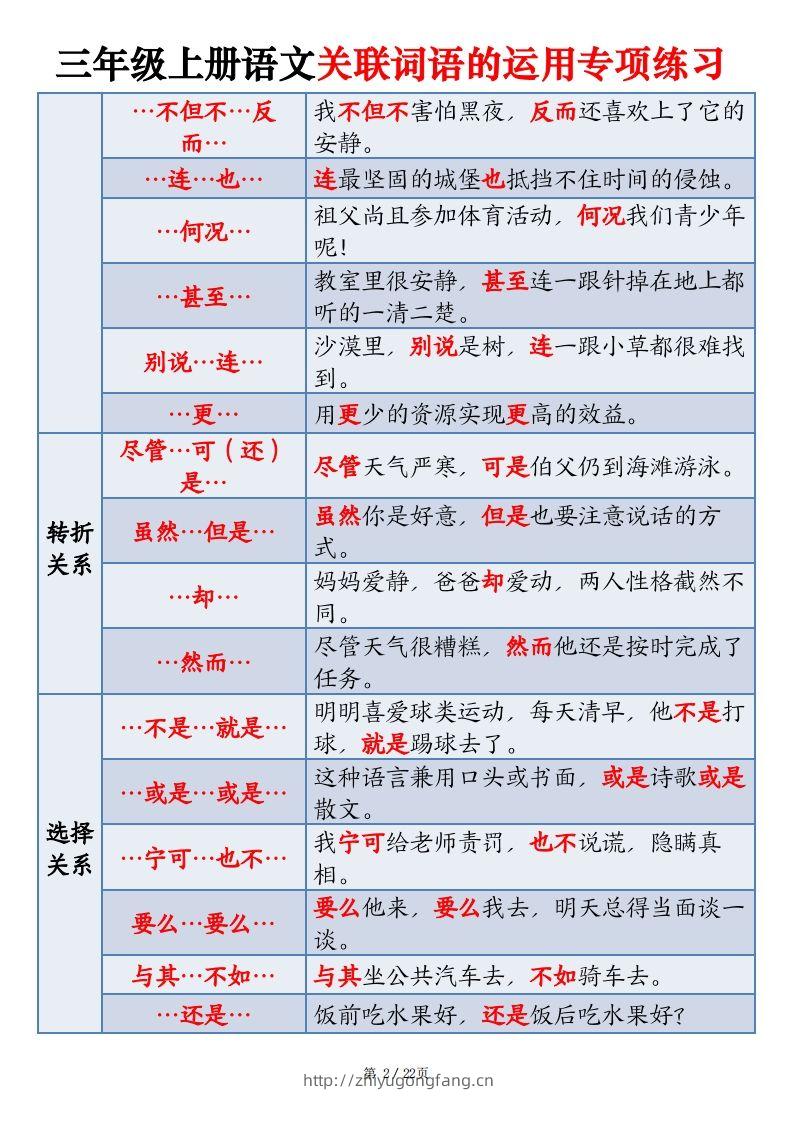图片[2]-三上语文关联词语的运用专项练习（练习+答案）22页-学习资料站