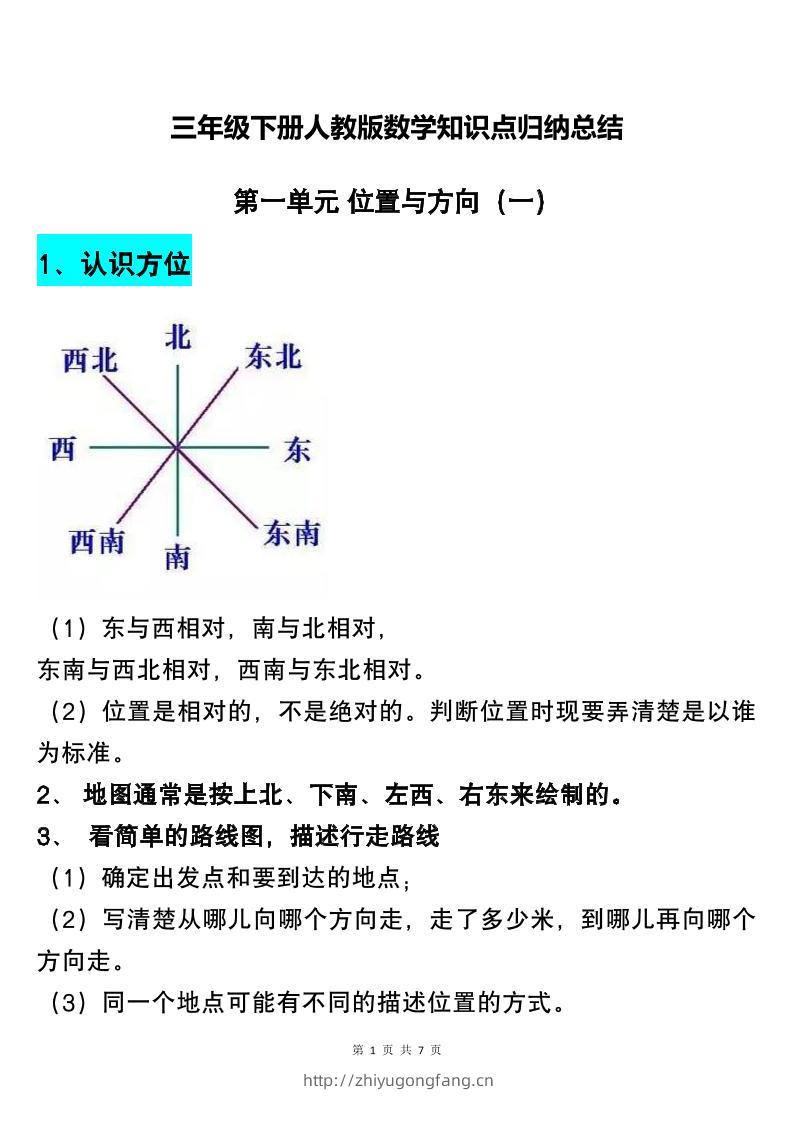 三下人教版数学知识点归纳总结-学习资料站