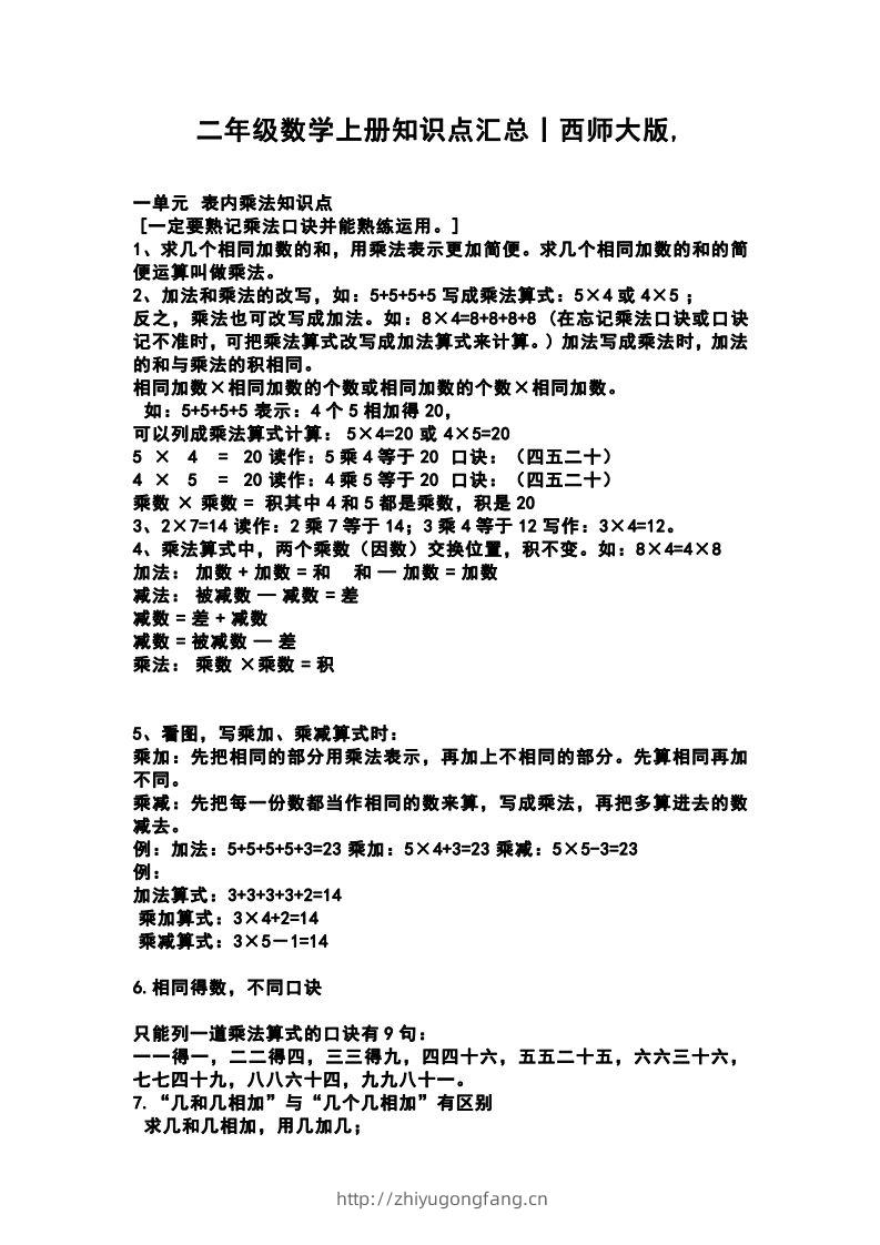 二上西师版数学重点知识点汇总预习-学习资料站