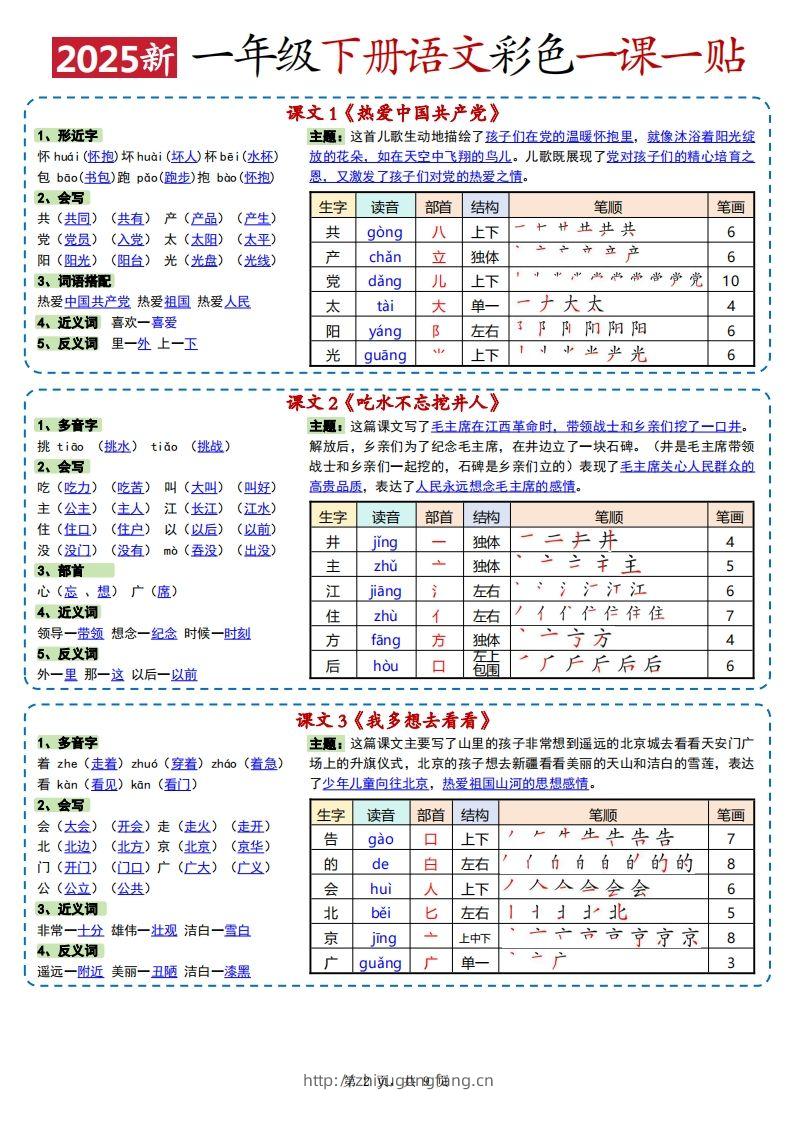 图片[2]-25春新一下语文彩色一课一贴高清（9页）-学习资料站
